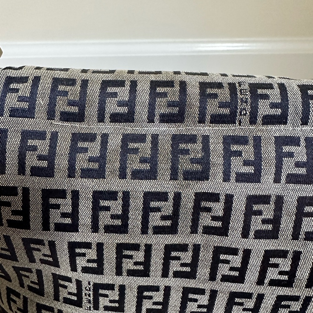 FENDI Zucchino Mamma Baguette Shoulder Handbag Canvas & White Leather - Picture 8 of 11